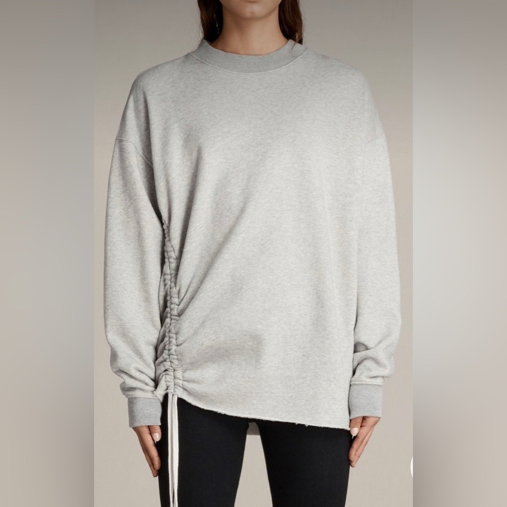 AllSaints Able Sweat Grey Marl Ruched Side Drawstring Sweatshirt Size S Cotton